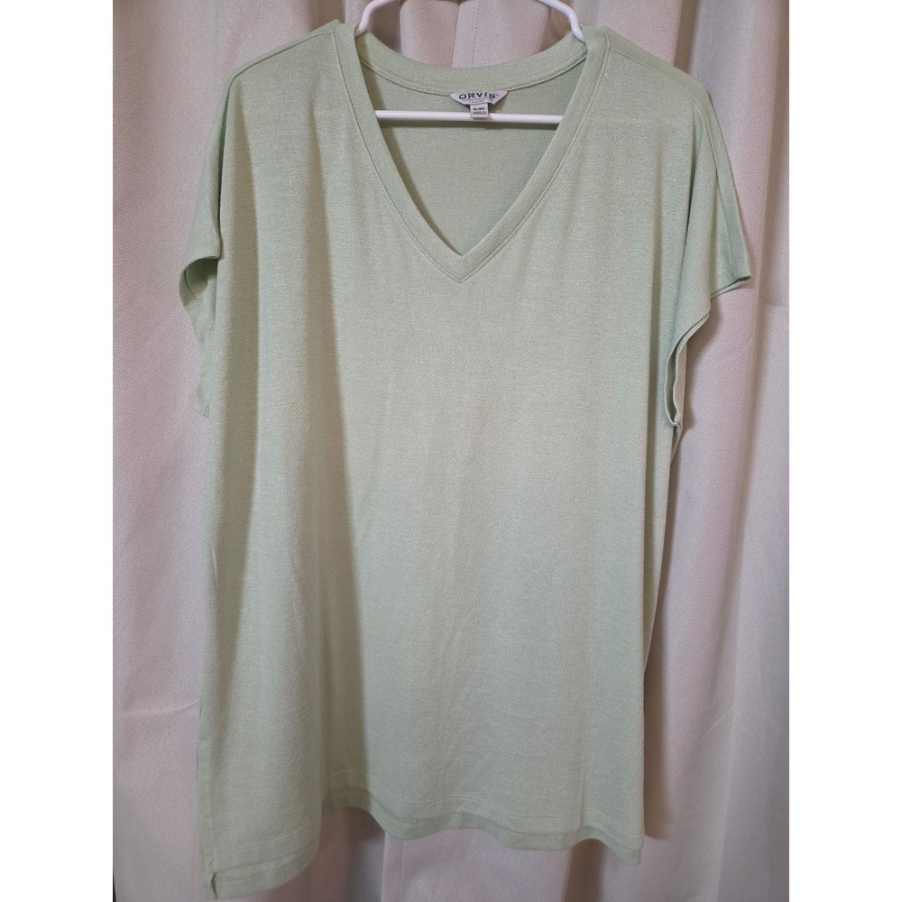 Orvis Classic Collection Pale Green V-Neck Short Sleeve Top XL Knit Casual
